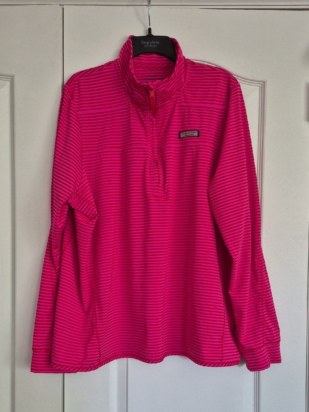 VINEYARD VINES Hot Pink Striped Quarter-Zip Pullover